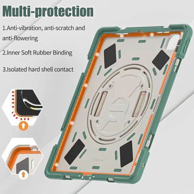 Alt view image 7 of 7 - Case for iPad Pro 13-inch (2024) M4 Chip Model A2925 Heavy Duty Rugged Durability Silicone Tablet Cover with 360° Rotating Hand Strap Foldable Hidden Stand & Shoulder Strap, Sea Green