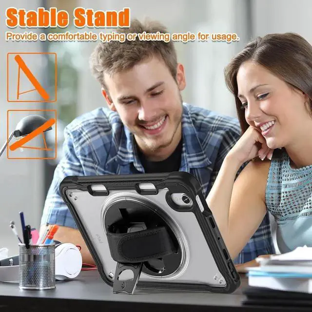 Alt view image 3 of 7 - JAENFONG Case for iPad Mini 6 8.3 Inch 2021 with Pencil Holder Heavy Duty Rugged Shockproof Tablet Cover with 360° Rotating Hand Strap Foldable Hidden Stand & Shoulder Strap, Black