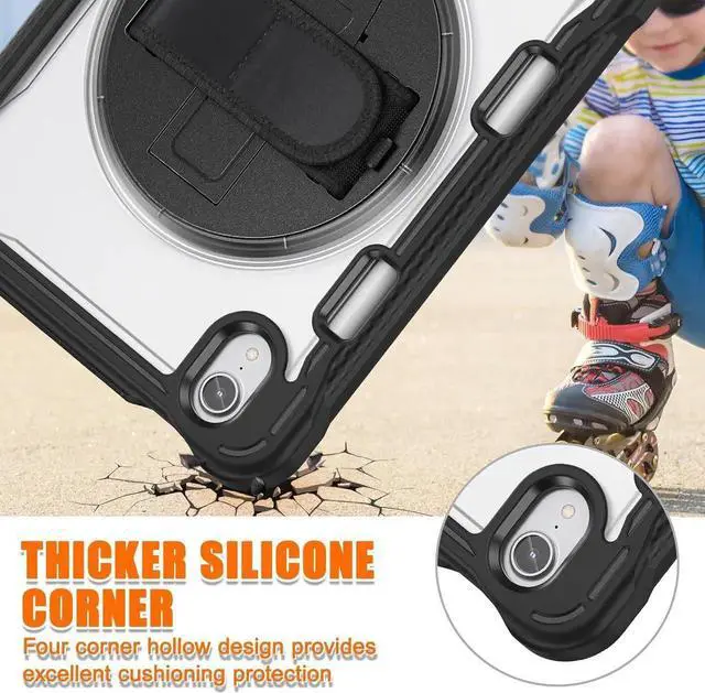 Alt view image 6 of 7 - JAENFONG Case for iPad Mini 6 8.3 Inch 2021 with Pencil Holder Heavy Duty Rugged Shockproof Tablet Cover with 360° Rotating Hand Strap Foldable Hidden Stand & Shoulder Strap, Black