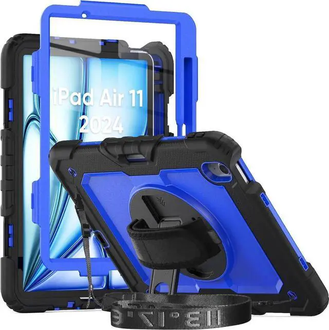 Main image of Case for iPad Air 11 Inch M2 with Screen Protector | iPad Air 6th Generation 11 Inch Case 2024 | Shockproof Rugged Drop Protection Cover W/Pen Holder Kickstand Hand Grip Shoulder Strap | Blue