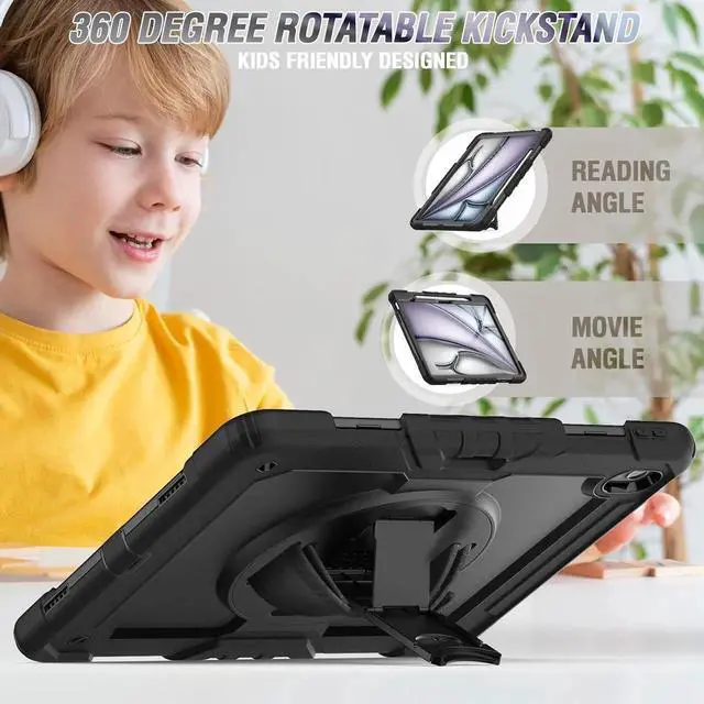 Alt view image 6 of 7 - Case for iPad Air 11 Inch M2 with Screen Protector | iPad Air 6th Generation 11 Inch Case 2024 | Shockproof Rugged Drop Protection Cover W/Pen Holder Kickstand Hand Grip Shoulder Strap | Blue