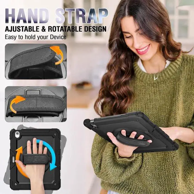 Alt view image 4 of 7 - Case for iPad Air 11 Inch M2 with Screen Protector | iPad Air 6th Generation 11 Inch Case 2024 | Shockproof Rugged Drop Protection Cover W/Pen Holder Kickstand Hand Grip Shoulder Strap | Blue