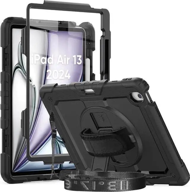Alt view image 7 of 7 - Case for iPad Air 11 Inch M2 with Screen Protector | iPad Air 6th Generation 11 Inch Case 2024 | Shockproof Rugged Drop Protection Cover W/Pen Holder Kickstand Hand Grip Shoulder Strap | Blue
