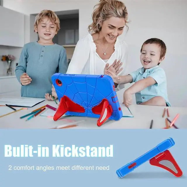Alt view image 5 of 7 - JAENFONG Shockproof Case for Galaxy Tab A9 8.7'' 2023,3-Layer Silicone+PC Hybrid Rugged Heavy Duty Kickstand Kids Friendly Drop Protection Children Boys for Galaxy Tab A9 2023 (Blue+Red)