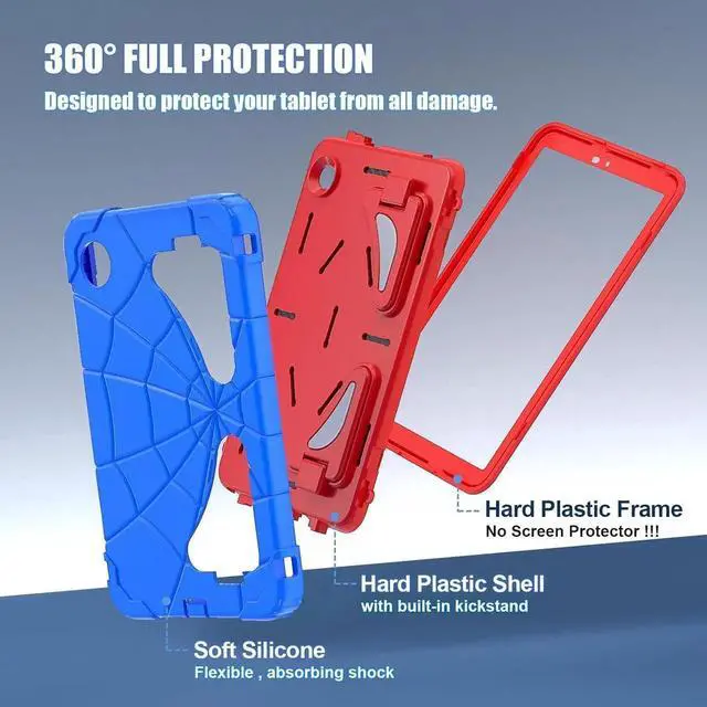 Alt view image 6 of 7 - JAENFONG Shockproof Case for Galaxy Tab A9 8.7'' 2023,3-Layer Silicone+PC Hybrid Rugged Heavy Duty Kickstand Kids Friendly Drop Protection Children Boys for Galaxy Tab A9 2023 (Blue+Red)