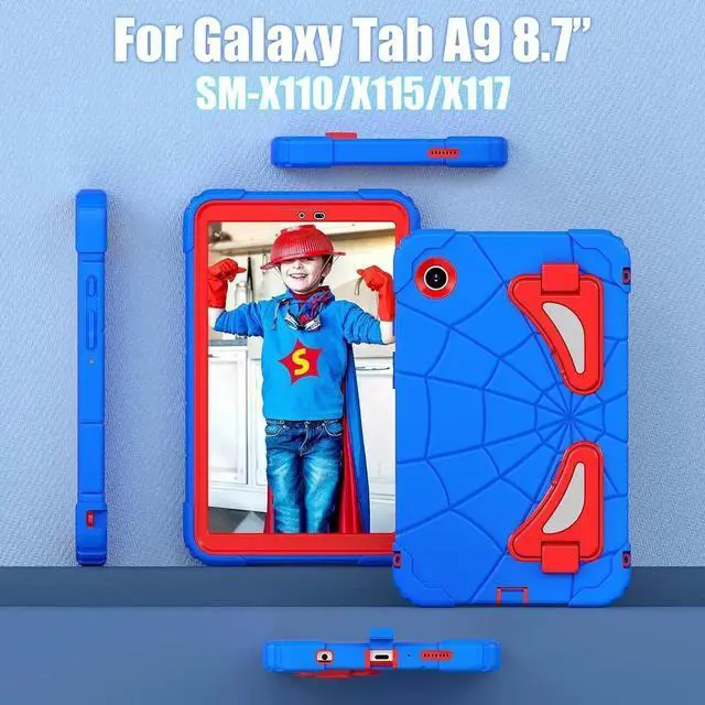Alt view image 3 of 7 - JAENFONG Shockproof Case for Galaxy Tab A9 8.7'' 2023,3-Layer Silicone+PC Hybrid Rugged Heavy Duty Kickstand Kids Friendly Drop Protection Children Boys for Galaxy Tab A9 2023 (Blue+Red)