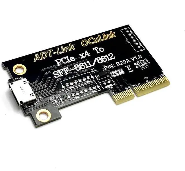 Alt view image 5 of 7 - JAENFONG ADT-R29A PCIe4.0 x4 to SFF-8611/8612 OCuLink Adapter Card 64Gbps with Half and Full Height Baffle Support Chassis External