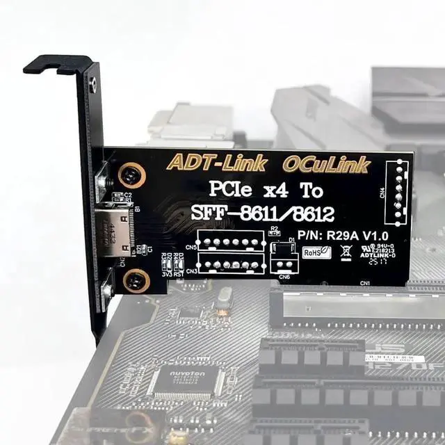 Alt view image 7 of 7 - JAENFONG ADT-R29A PCIe4.0 x4 to SFF-8611/8612 OCuLink Adapter Card 64Gbps with Half and Full Height Baffle Support Chassis External