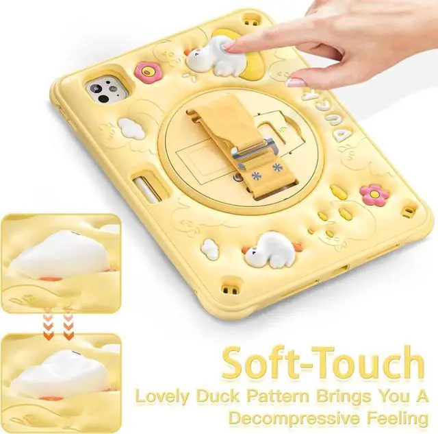 Alt view image 4 of 7 - Kids Case for iPad Pro 11 inch 2024 Adorable 3D Dolphin Design Silicone Durable Multi-Layer Protection, 360° Rotating Hand Strap and Kickstand, Built-in Pen Slot, Safe and Fun Use