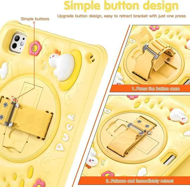 Alt view image 5 of 7 - Kids Case for iPad Pro 11 inch 2024 Adorable 3D Dolphin Design Silicone Durable Multi-Layer Protection, 360° Rotating Hand Strap and Kickstand, Built-in Pen Slot, Safe and Fun Use