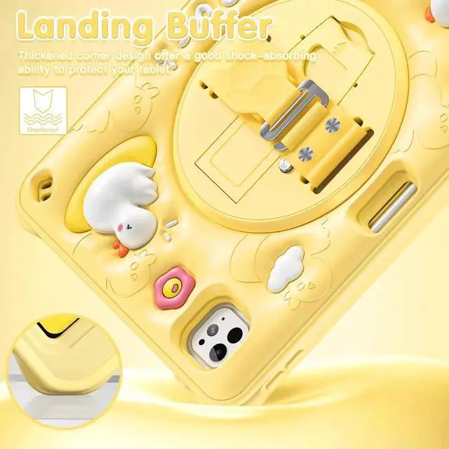 Alt view image 3 of 7 - Kids Case for iPad Pro 11 inch 2024 Adorable 3D Dolphin Design Silicone Durable Multi-Layer Protection, 360° Rotating Hand Strap and Kickstand, Built-in Pen Slot, Safe and Fun Use