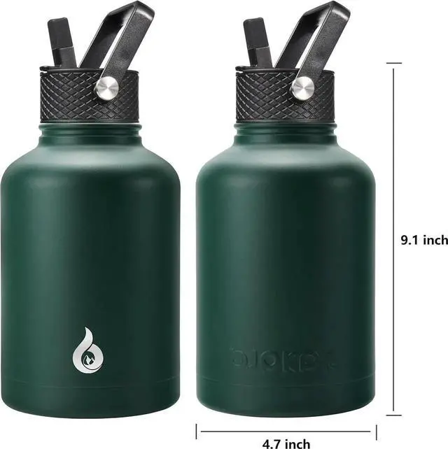 Alt view image 2 of 6 - Insulated Water Bottles with Straw Lid 50oz Large Water Jug Stainless Steel Vacuum Bottles Hot & Cold Thermos with 3 Lids and Paracord Handle Army Green