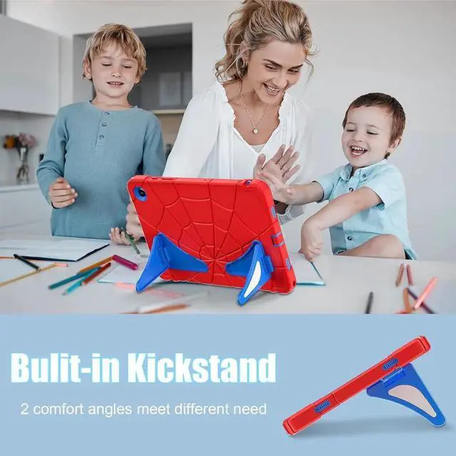 Alt view image 5 of 7 - JAENFONG Shockproof Case for Galaxy Tab A9 Plus 11'' 2023,3-Layer Silicone+PC Hybrid Rugged Heavy Duty with Kickstand Kids Friendly Children Boys for Galaxy Tab A9+ 2023 (Red+Blue)