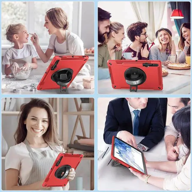 Alt view image 6 of 6 - JAENFONG Case for Galaxy Tab S7 FE/S8 Plus/S7 Plus, Rugged Shockproof Case for Samsung Galaxy Tab S7 FE/S8 Plus/S7 Plus 12.4 Inch with Hand/Shoulder Strap-S Pen Holder-Rotating Kickstand, Red