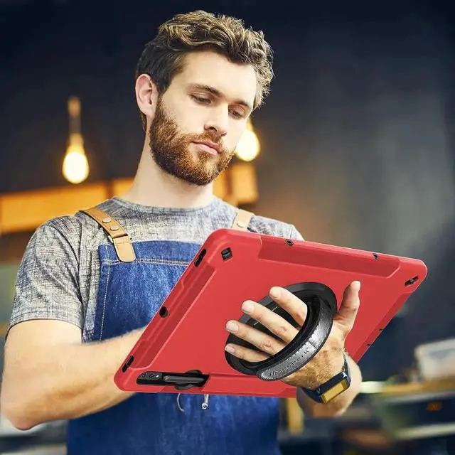 Alt view image 2 of 6 - JAENFONG Case for Galaxy Tab S7 FE/S8 Plus/S7 Plus, Rugged Shockproof Case for Samsung Galaxy Tab S7 FE/S8 Plus/S7 Plus 12.4 Inch with Hand/Shoulder Strap-S Pen Holder-Rotating Kickstand, Red
