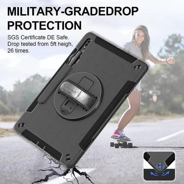 Alt view image 4 of 7 - JAENFONG Case for Galaxy Tab S7 FE/S8 Plus/S7 Plus, Military Grade Shockproof Case with Hand/Shoulder Strap-S Pen Holder-Rotating Kickstand for Samsung Galaxy Tab S7 FE/S8 Plus/S7 Plus 12.4 Inch