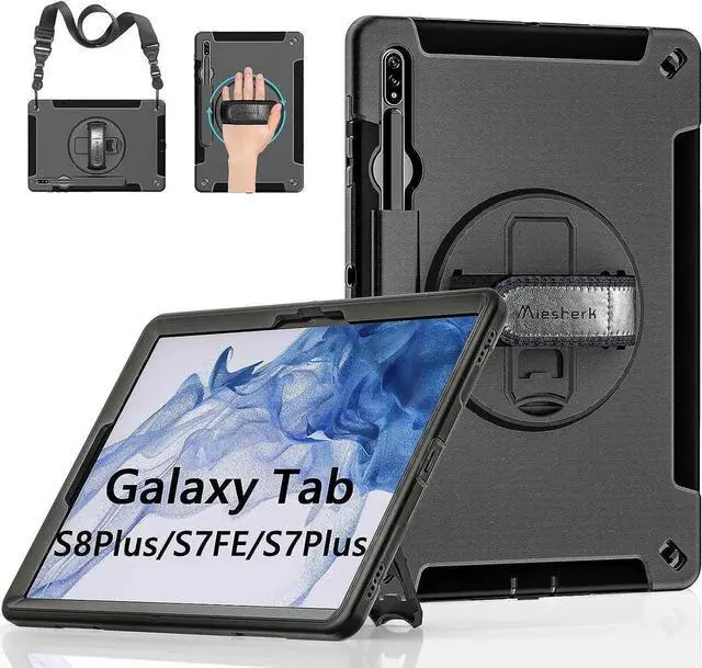 Main image of JAENFONG Case for Galaxy Tab S7 FE/S8 Plus/S7 Plus, Military Grade Shockproof Case with Hand/Shoulder Strap-S Pen Holder-Rotating Kickstand for Samsung Galaxy Tab S7 FE/S8 Plus/S7 Plus 12.4 Inch