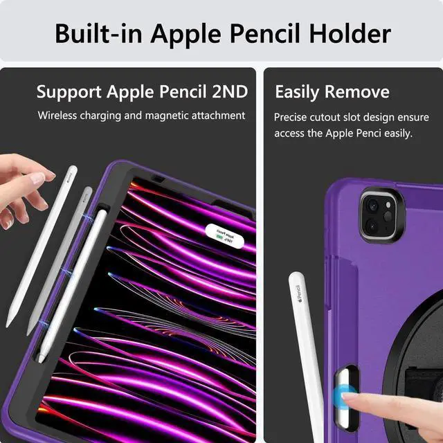 Alt view image 7 of 7 - JAENFONG Case for iPad Pro 12.9 2022/2021: Military Grade Heavy Duty Shockproof Cover for iPad Pro 12.9 Inch 6th/5th Generation- Pencil Holder - Rotating Stand - Hand/Shoulder Strap - Rose