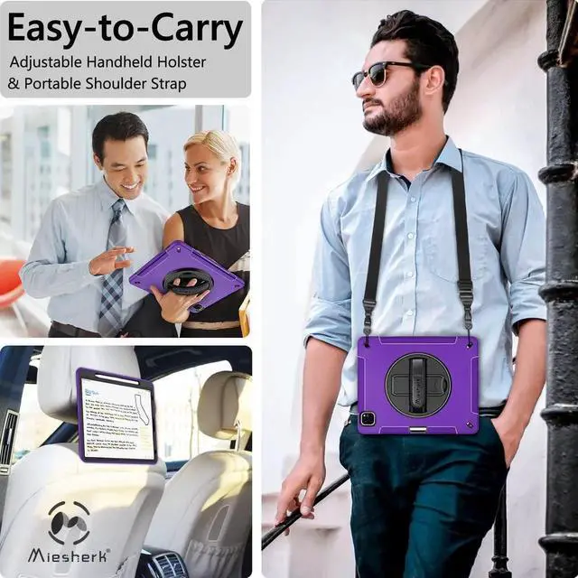 Alt view image 6 of 7 - JAENFONG Case for iPad Pro 12.9 2022/2021: Military Grade Heavy Duty Shockproof Cover for iPad Pro 12.9 Inch 6th/5th Generation- Pencil Holder - Rotating Stand - Hand/Shoulder Strap - Rose