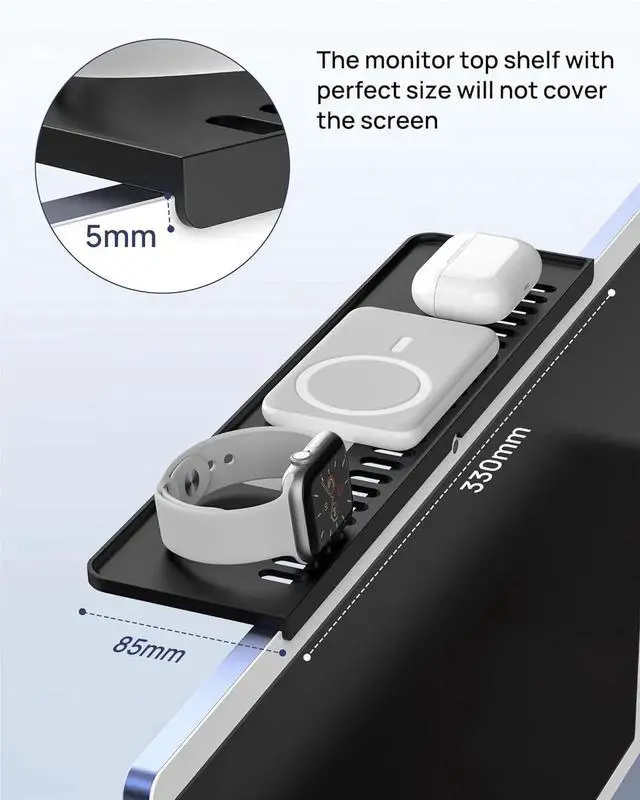 Alt view image 6 of 7 - Monitor Top Shelf for TV, No Drill Adjustable Computer Monitor Top TV Shelf Mount, Space Saving Screen Top Shelf for Cable Box,Streaming Devices,Router and Home Decor, Black