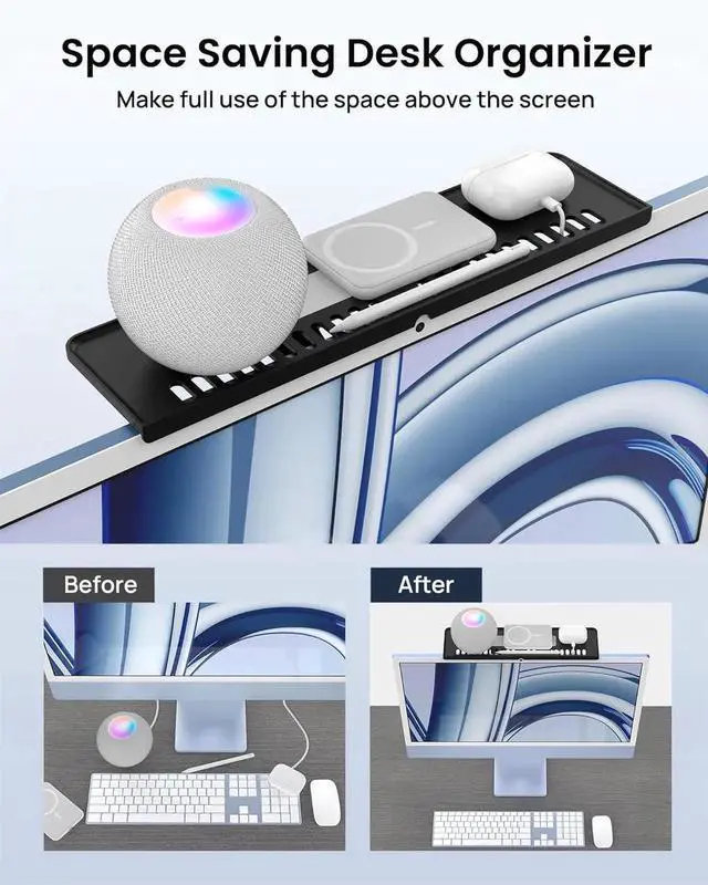 Alt view image 5 of 7 - Monitor Top Shelf for TV, No Drill Adjustable Computer Monitor Top TV Shelf Mount, Space Saving Screen Top Shelf for Cable Box,Streaming Devices,Router and Home Decor, Black