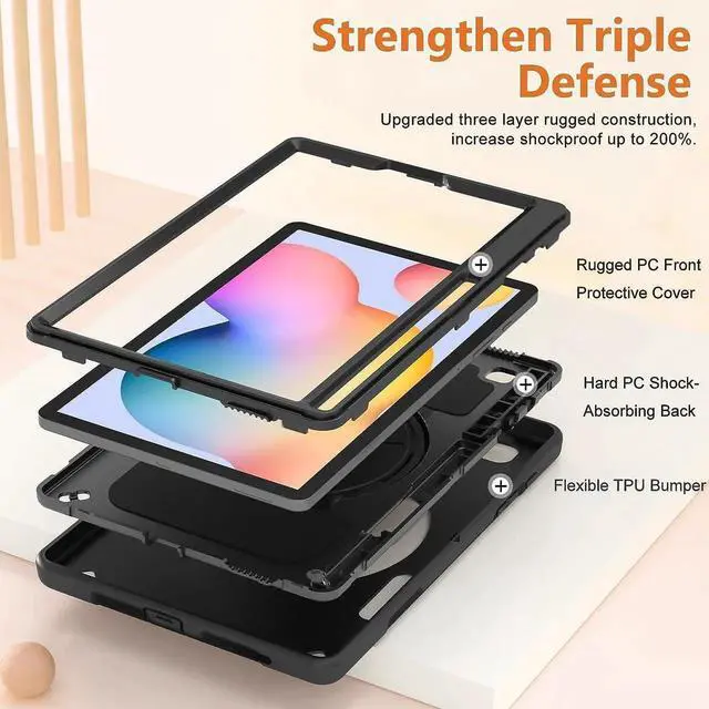 Alt view image 6 of 7 - JAENFONG Case for Galaxy Tab S6 Lite: Military Grade Heavy Duty Shockproof Cover for Samsung Galaxy Tablet S6 Lite 10.4 Inch 2022/2020 (SM-P610/P613/P615/P619), Black