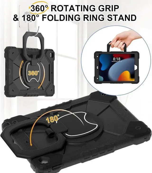 Alt view image 2 of 7 - JAENFONG for Pad 9th/8th/7th 10.2'' Case, Shockproof Hybrid Rugged Heavy Duty with Rotating Handle Stand/Pencil Holder/Hand Carrying Strap Kids Friendly Protectionfor Pad 9/8/7 Gen (Black)