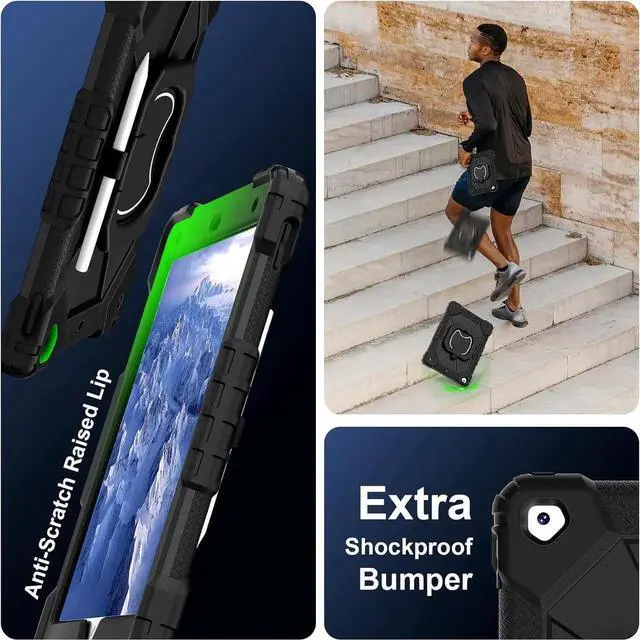 Alt view image 6 of 7 - JAENFONG for Pad 9th/8th/7th 10.2'' Case, Shockproof Hybrid Rugged Heavy Duty with Rotating Handle Stand/Pencil Holder/Hand Carrying Strap Kids Friendly Protectionfor Pad 9/8/7 Gen (Black)