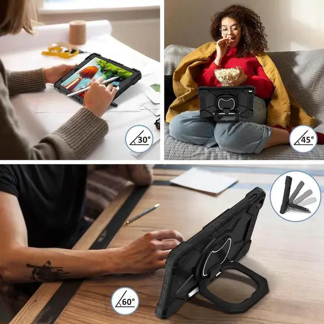 Alt view image 5 of 7 - JAENFONG for Pad 9th/8th/7th 10.2'' Case, Shockproof Hybrid Rugged Heavy Duty with Rotating Handle Stand/Pencil Holder/Hand Carrying Strap Kids Friendly Protectionfor Pad 9/8/7 Gen (Black)