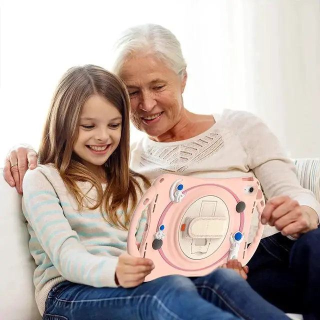 Alt view image 5 of 6 - JAENFONG iPad 10th Generation 10.9'' Kids Case, iPad 10th Gen 10.9 Rugged Shockproof Protective Rubber Case with Kickstand/Hand Strap/Shoulder Strap Handle Grip & Pencil Holder, Sakura Pink