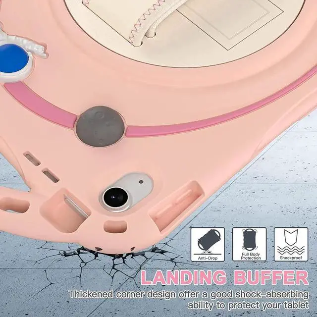 Alt view image 3 of 6 - JAENFONG iPad 10th Generation 10.9'' Kids Case, iPad 10th Gen 10.9 Rugged Shockproof Protective Rubber Case with Kickstand/Hand Strap/Shoulder Strap Handle Grip & Pencil Holder, Sakura Pink