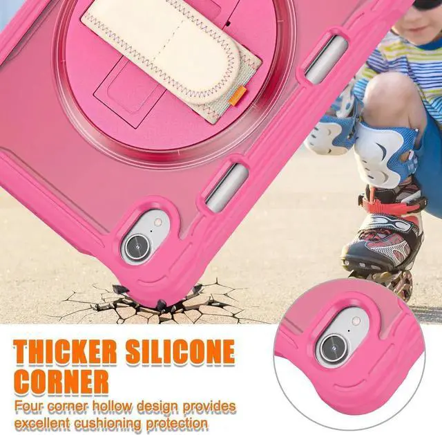Alt view image 6 of 7 - JAENFONG Case for iPad Mini 6 8.3 Inch 2021 with Pencil Holder Heavy Duty Rugged Shockproof Tablet Cover with 360° Rotating Hand Strap Foldable Hidden Stand & Shoulder Strap, Pink