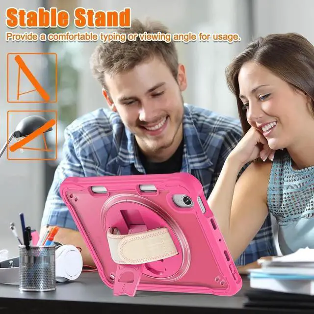 Alt view image 4 of 7 - JAENFONG Case for iPad Mini 6 8.3 Inch 2021 with Pencil Holder Heavy Duty Rugged Shockproof Tablet Cover with 360° Rotating Hand Strap Foldable Hidden Stand & Shoulder Strap, Pink
