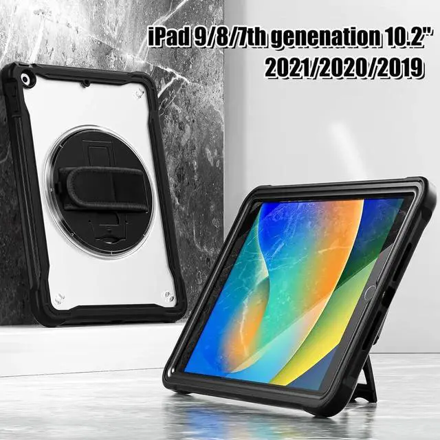 Alt view image 6 of 7 - JAENFONG Case for iPad 10.2 inch 9th / 8th / 7th Generation (2021/2020 / 2019) Heavy Duty Rugged Shockproof Tablet Cover with 360° Rotating Hand Strap Foldable Hidden Stand & Shoulder Strap, Black