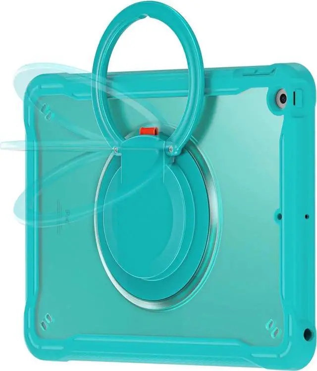 Alt view image 6 of 7 - Ultimate Protection Case for iPad 10.2 Inch 9th / 8th / 7th Generation (2021/2020 / 2019) Sturdy Shockproof Tablet Cover with 360° Rotatable Kickstand & Shoulder Strap/Pencil Holder, Blue