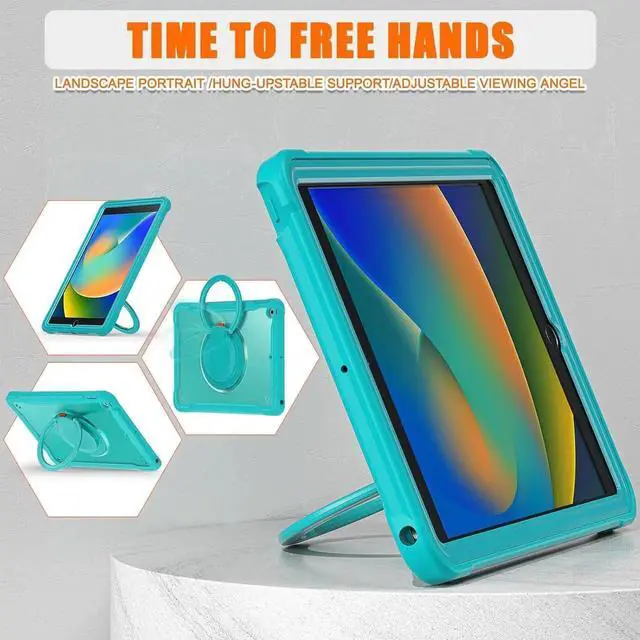 Alt view image 5 of 7 - Ultimate Protection Case for iPad 10.2 Inch 9th / 8th / 7th Generation (2021/2020 / 2019) Sturdy Shockproof Tablet Cover with 360° Rotatable Kickstand & Shoulder Strap/Pencil Holder, Blue