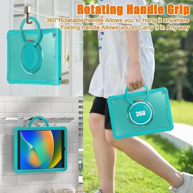 Alt view image 3 of 7 - Ultimate Protection Case for iPad 10.2 Inch 9th / 8th / 7th Generation (2021/2020 / 2019) Sturdy Shockproof Tablet Cover with 360° Rotatable Kickstand & Shoulder Strap/Pencil Holder, Blue