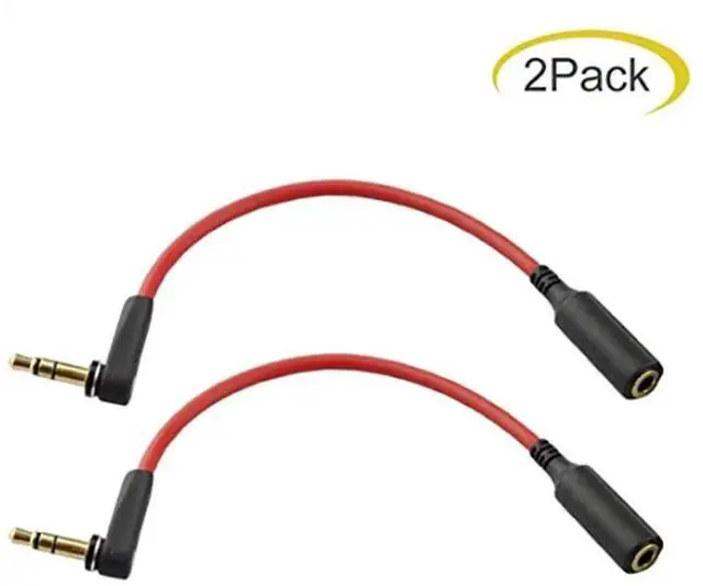 Alt view image 2 of 2 - 2PACK 6 inch 3-Pole 3.5mm Male Right Angle to 3.5mm Female Stereo Audio Cable Headset Extension Cable Replacement for Beats Dr. Dre Studio iPhone