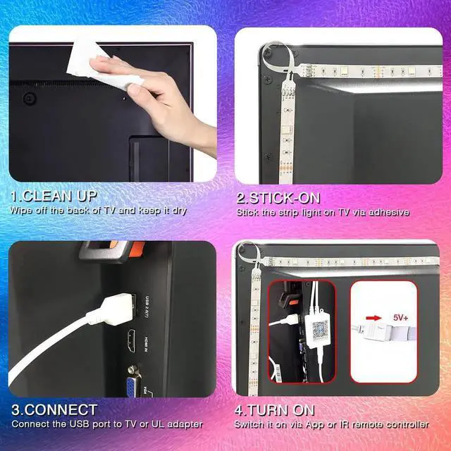 Alt view image 2 of 7 - LED Lights for TV 65 Inch TV Led Backlight 15ft Led TV Lights USB Led Strip Lights for TV 65-75 inch with Remote Room Led Lights for Bedroom Bluetooth HDTV Mood Lighting Gaming Room Decor