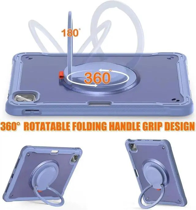 Alt view image 6 of 7 - JAENFONG Ultimate Case for iPad Pro 12.9-inch 2022 6th M2 /2021 (5rd Generation) / iPad Pro 12.9" 4th/3rd Gen Rugged Shockproof Tablet Cover with 360° Rotatable Kickstand & Shoulder Strap, Lavender