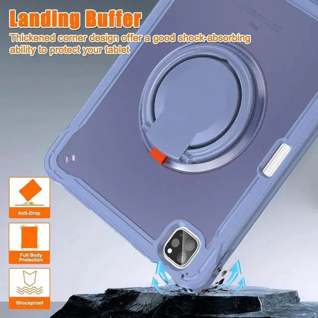 Alt view image 3 of 7 - JAENFONG Ultimate Case for iPad Pro 12.9-inch 2022 6th M2 /2021 (5rd Generation) / iPad Pro 12.9" 4th/3rd Gen Rugged Shockproof Tablet Cover with 360° Rotatable Kickstand & Shoulder Strap, Lavender