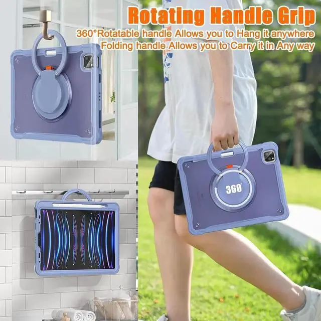 Alt view image 5 of 7 - JAENFONG Ultimate Case for iPad Pro 12.9-inch 2022 6th M2 /2021 (5rd Generation) / iPad Pro 12.9" 4th/3rd Gen Rugged Shockproof Tablet Cover with 360° Rotatable Kickstand & Shoulder Strap, Lavender
