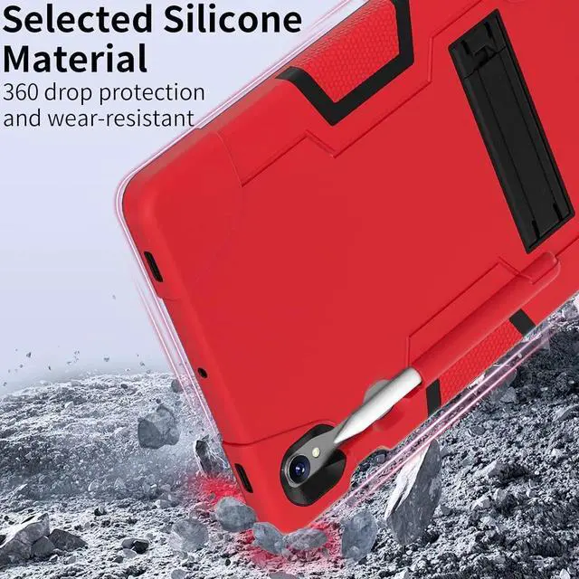 Alt view image 7 of 7 - JAENFONG Shockproof Kickstand Case for Galaxy Tab S9 11''/S9 FE 10.9'', Heavy Duty Hybrid Rugged Three Layer Soft Silicone+Hard PC with S-Pen Holder Cover for Tab S9/S9 FE 2023 (Red)