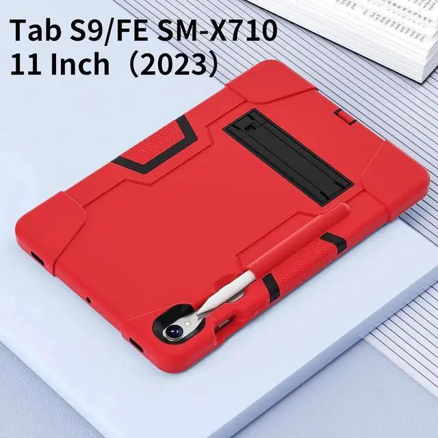 Alt view image 3 of 7 - JAENFONG Shockproof Kickstand Case for Galaxy Tab S9 11''/S9 FE 10.9'', Heavy Duty Hybrid Rugged Three Layer Soft Silicone+Hard PC with S-Pen Holder Cover for Tab S9/S9 FE 2023 (Red)