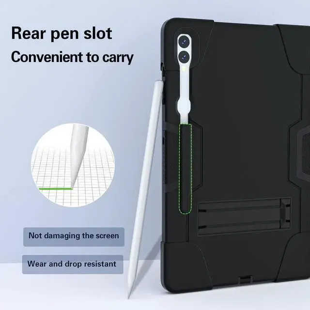 Alt view image 6 of 7 - JAENFONG Shockproof Kickstand Case for Galaxy Tab S9 Plus/S9 FE Plus 12.4'', Heavy Duty Hybrid Rugged Three Layer Soft Silicone +Hard PC with S-Pen Holder Cover for Tab S9+ S9 FE+ 2023 (Black)