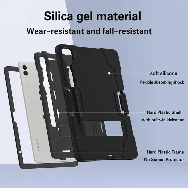 Alt view image 2 of 7 - JAENFONG Shockproof Kickstand Case for Galaxy Tab S9 Plus/S9 FE Plus 12.4'', Heavy Duty Hybrid Rugged Three Layer Soft Silicone +Hard PC with S-Pen Holder Cover for Tab S9+ S9 FE+ 2023 (Black)
