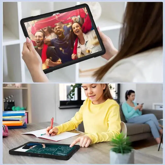 Alt view image 3 of 7 - JAENFONG Shockproof Kickstand Case for Galaxy Tab S9 Plus/S9 FE Plus 12.4'', Heavy Duty Hybrid Rugged Three Layer Soft Silicone +Hard PC with S-Pen Holder Cover for Tab S9+ S9 FE+ 2023 (Black)