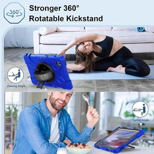 Alt view image 4 of 7 - JAENFONG Case for Galaxy Tab A7 Lite, Military Grade Heavy Duty Shockproof Case with Hand/Shoulder Strap Rotating Kickstand for Samsung Galaxy Tab A7 Lite 8.7 Inch 2021,Blue