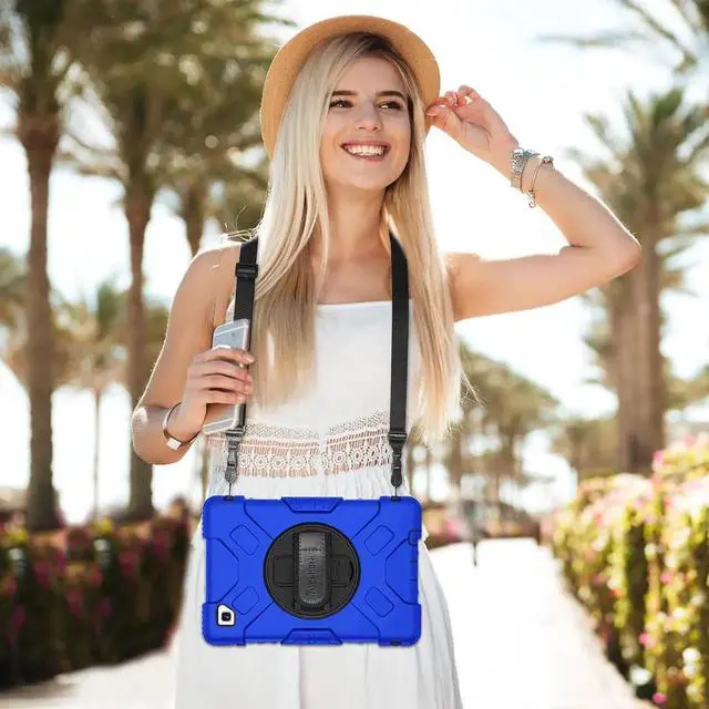 Alt view image 6 of 7 - JAENFONG Case for Galaxy Tab A7 Lite, Military Grade Heavy Duty Shockproof Case with Hand/Shoulder Strap Rotating Kickstand for Samsung Galaxy Tab A7 Lite 8.7 Inch 2021,Blue