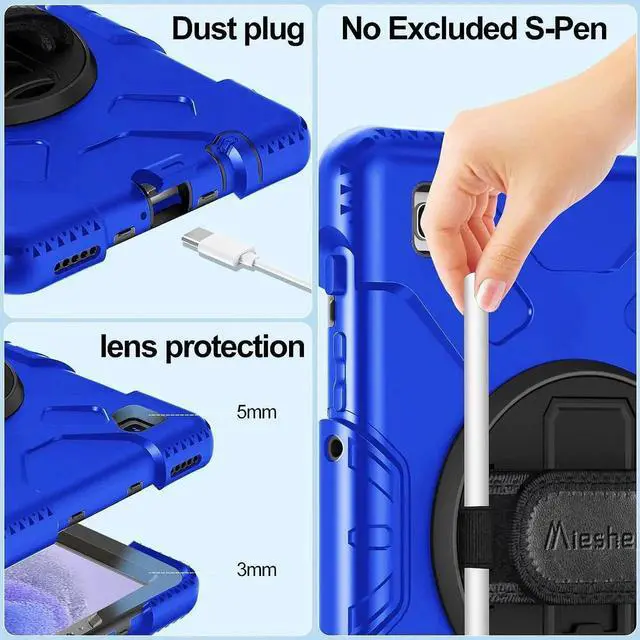 Alt view image 3 of 7 - JAENFONG Case for Galaxy Tab A7 Lite, Military Grade Heavy Duty Shockproof Case with Hand/Shoulder Strap Rotating Kickstand for Samsung Galaxy Tab A7 Lite 8.7 Inch 2021,Blue